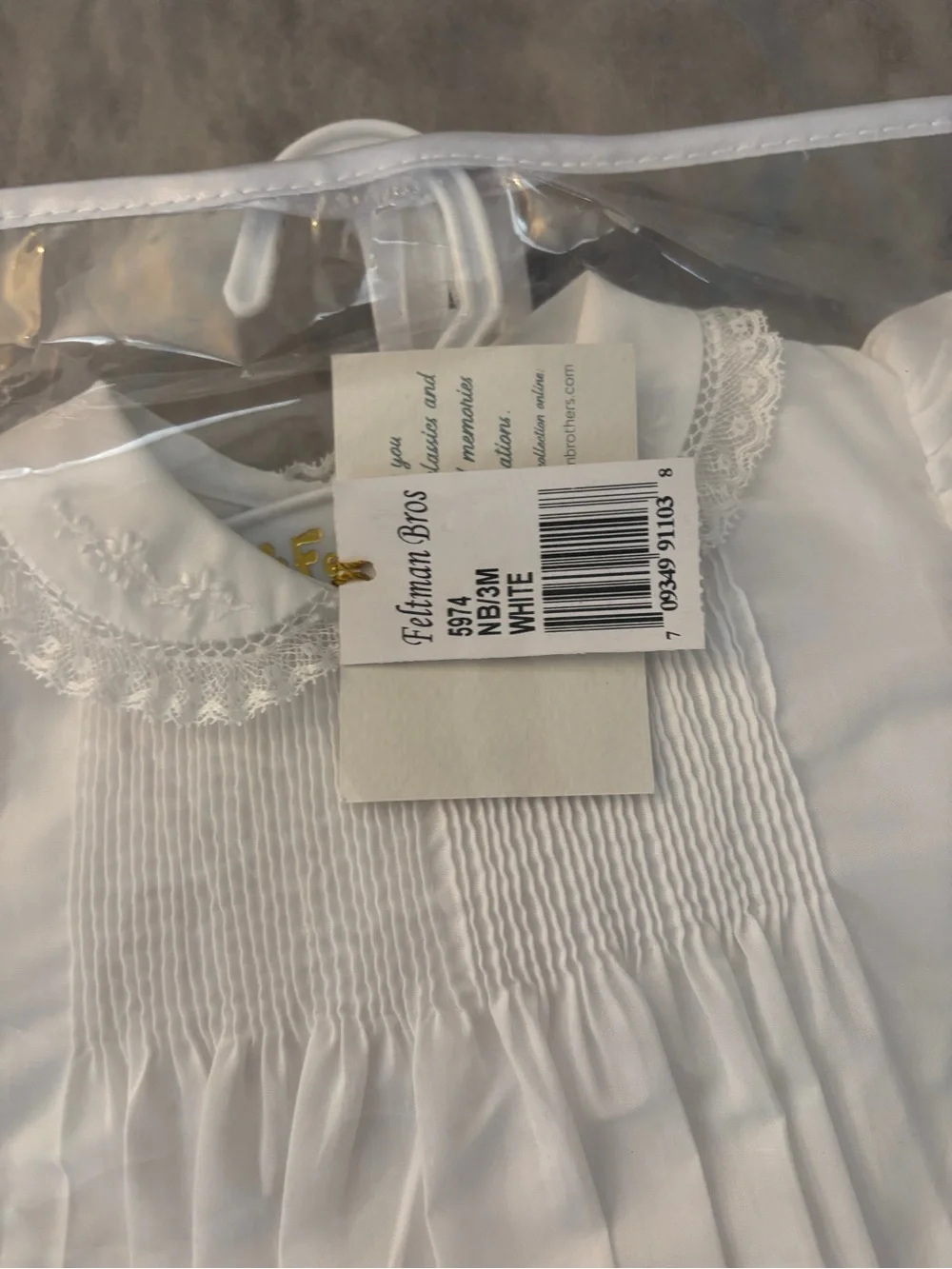 Feltman Brothers White Christening Baptism Gown 3M NWT